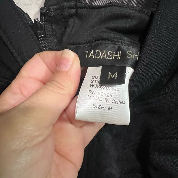 TADASHI SHOJI  Black V Neck Bodycon Long Sleeve Mesh MIDI Dress Womens Size M - Picture 5 of 6